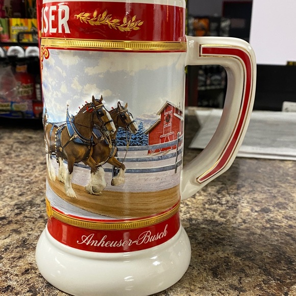Budweiser Red and White Beer Stein with Clydesdales 46th Edition - Picture 2 of 5